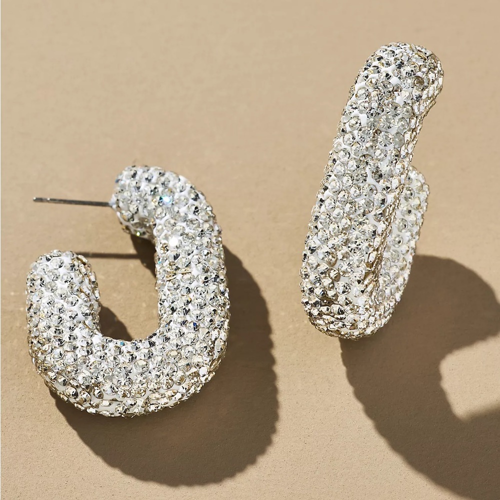 Anthropologie Oblong Pavé Hoop Earrings - NWT - Silver